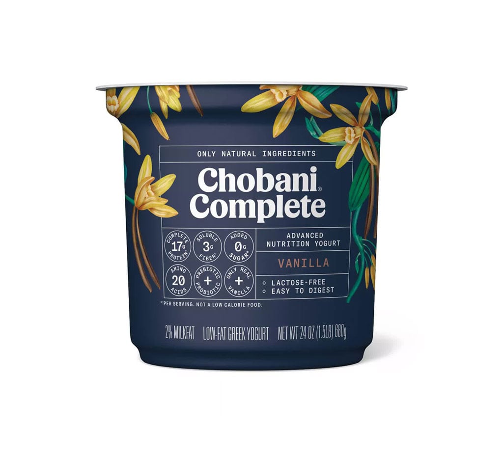 Chobani Complete Vanilla Advanced Nutrition Greek Yogurt – 17g Complete Protein, 0g Added Sugar, Lactose-Free, 24 oz Tub